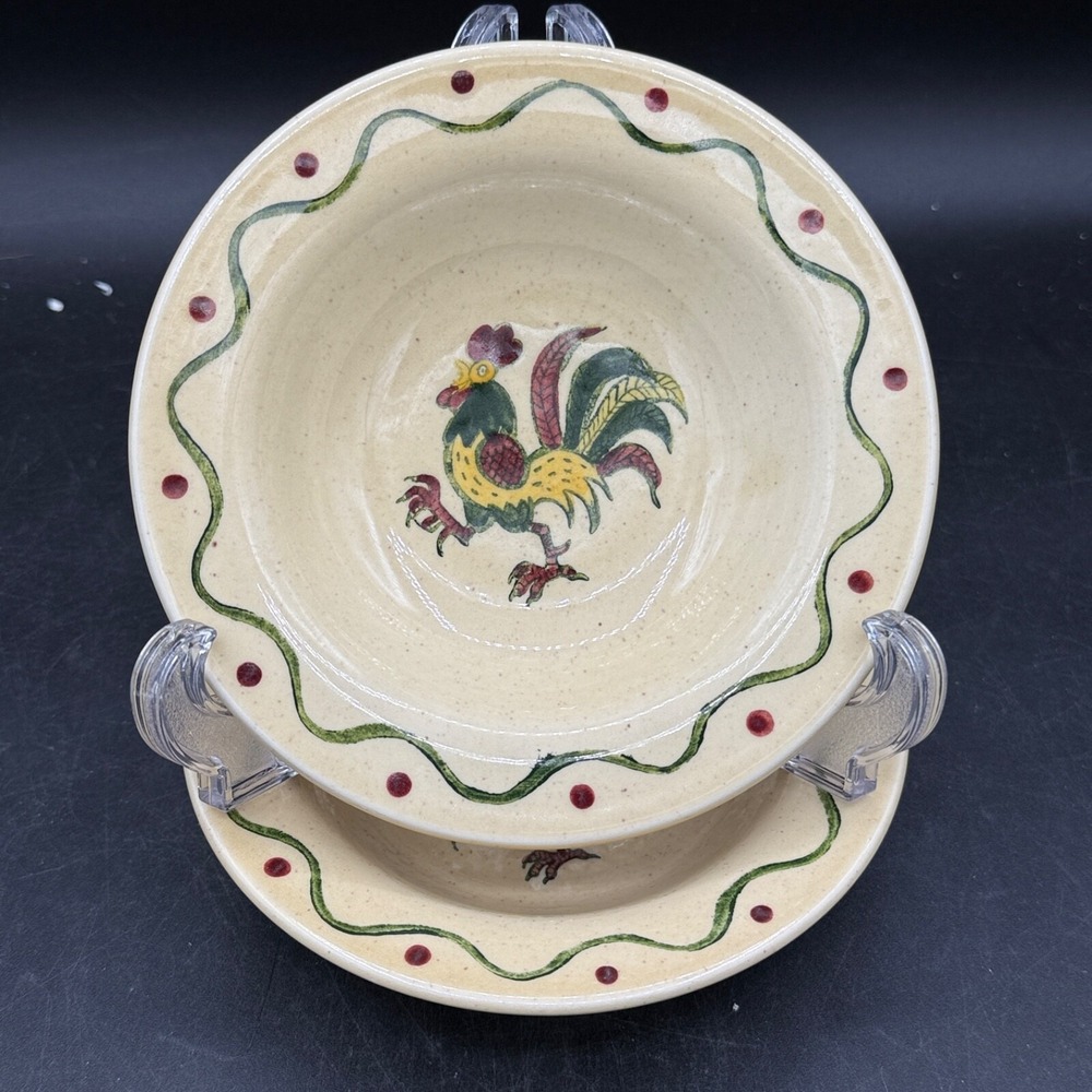 Metlox Poppy Trail California Provincial  Rooster Cereal Fruit Bowl Green Set 2